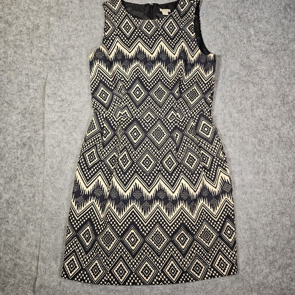 J. Crew Womens Diamond Ikat Black White Tribal Ethnic Print Sheath Dress Size 6